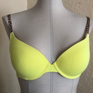 Victoria’s Secret Pink Wear Everywhere Push-up Neon Yellow Leopard Print Bra 34C